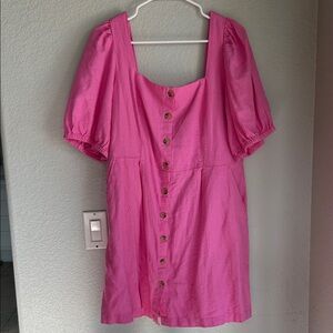 Old Navy Pink Puff Sleeve Button-Front Dress